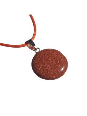 Goldstone Pendant Necklace Adjustable Orange Cord Lobster Clasp Bling Jewelry